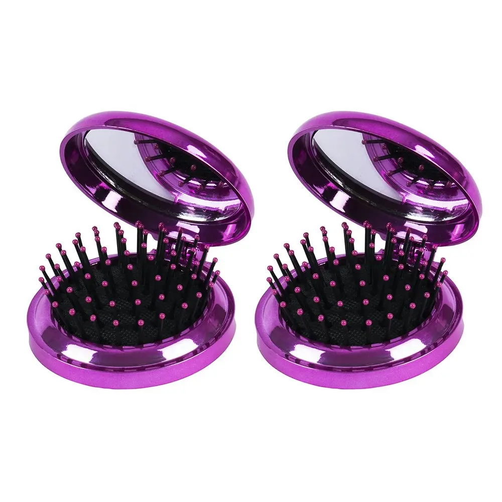 2x Living Today Folding Hair Brush & Mirror Compact Portable Travel Pocket Size