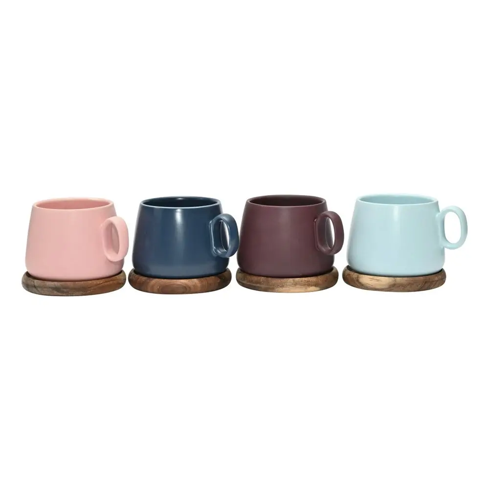 4pc Coffee Culture 250ml Coffee & Tea Mug w/ Coasters Matte Ceramic Drink Cup