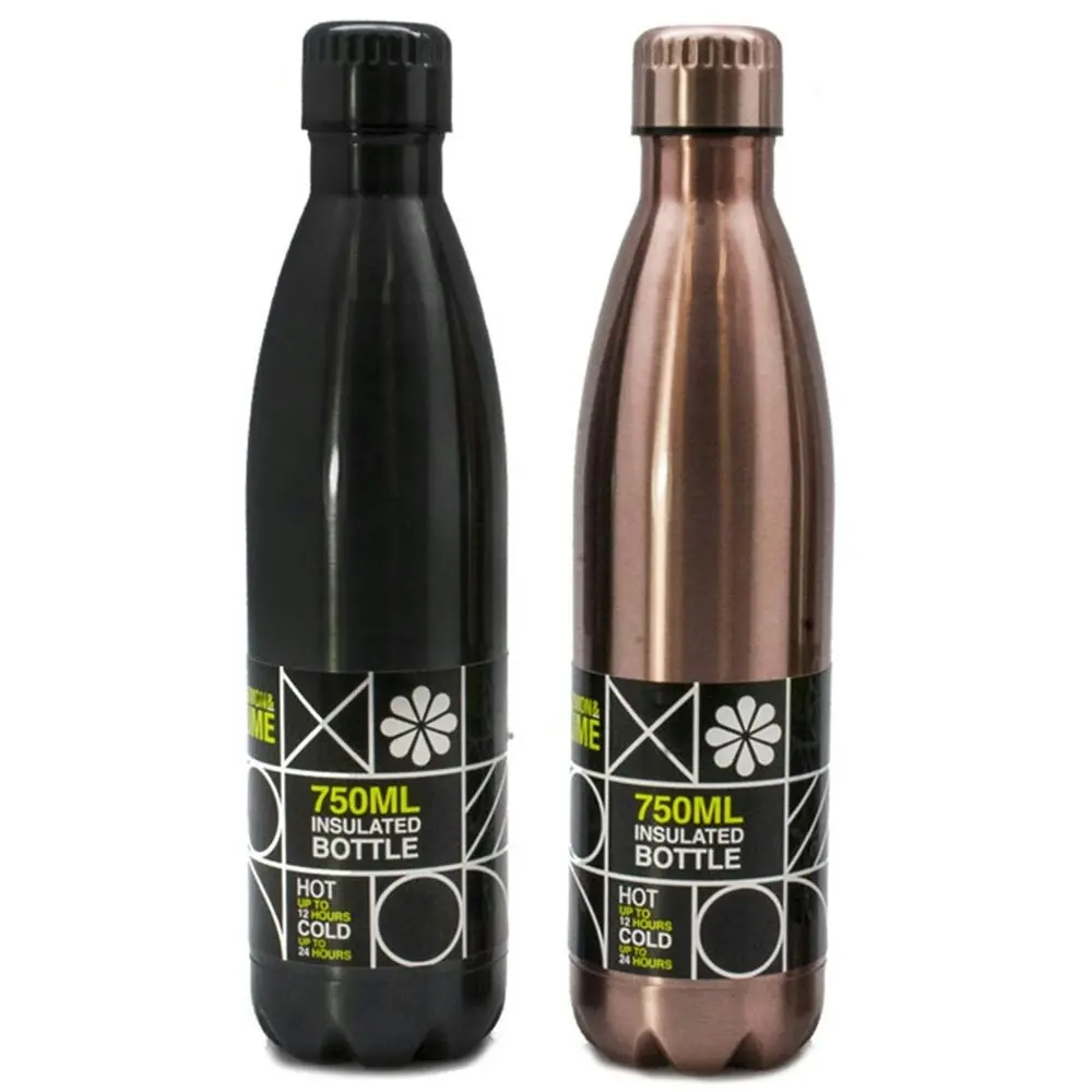 2x Lemon & Lime 750ml Stainless Steel Insulated Water Drink Bottle/Flask Assort.