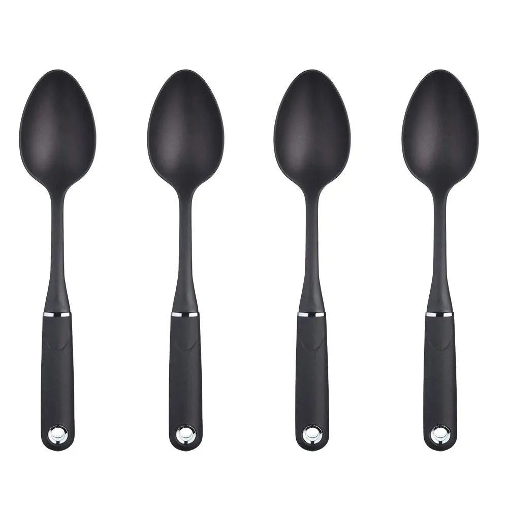 4x MasterCraft Soft Grip 34.5cm Nylon Solid Cooking Spoon Kitchen Utensil Black