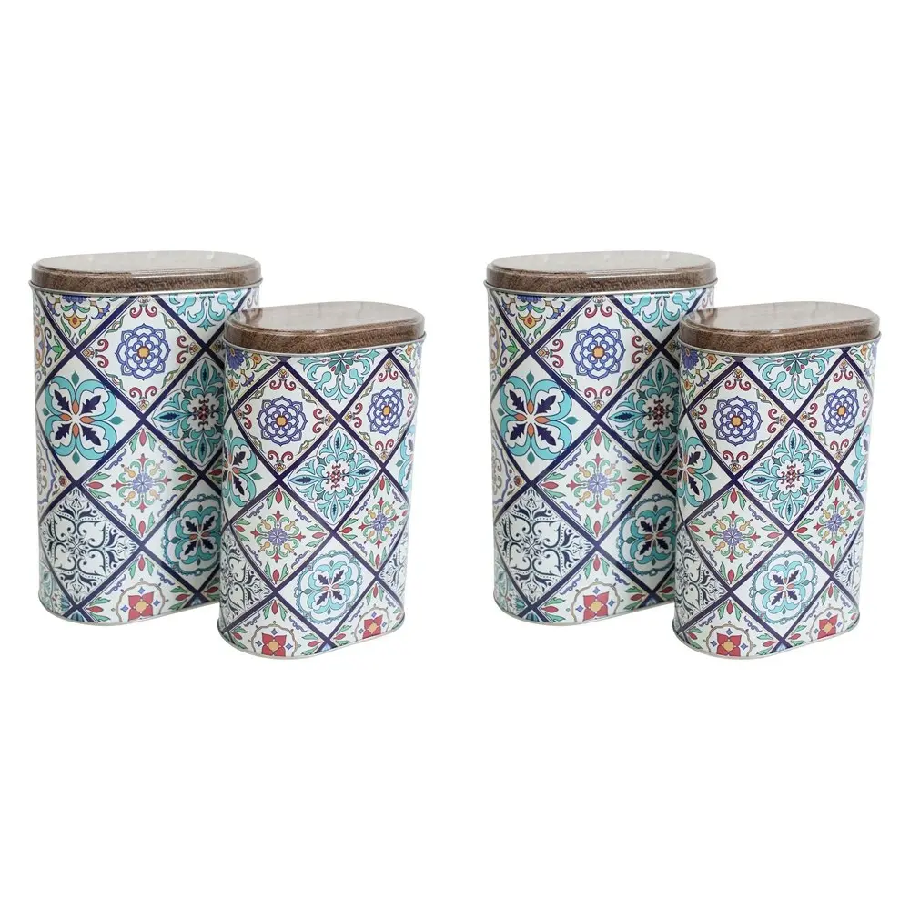 2x 2pc Santorini 18cm/20 Metal Tin Kitchen Decorative Retro Canister Set Oval