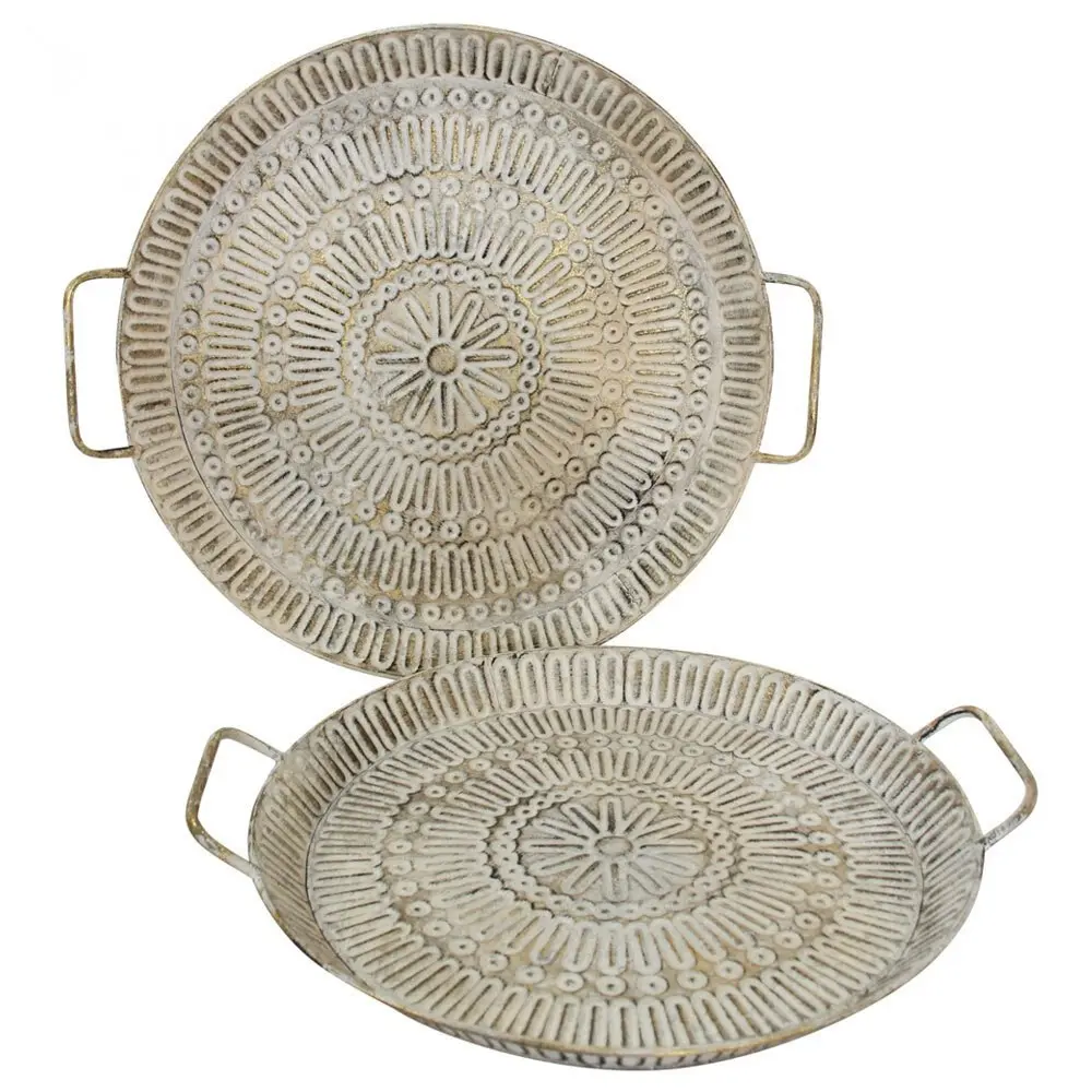 2pc 49cm Metal Morrocan Tray Set Food/Drink Dining/Serving Home Decoration/Decor