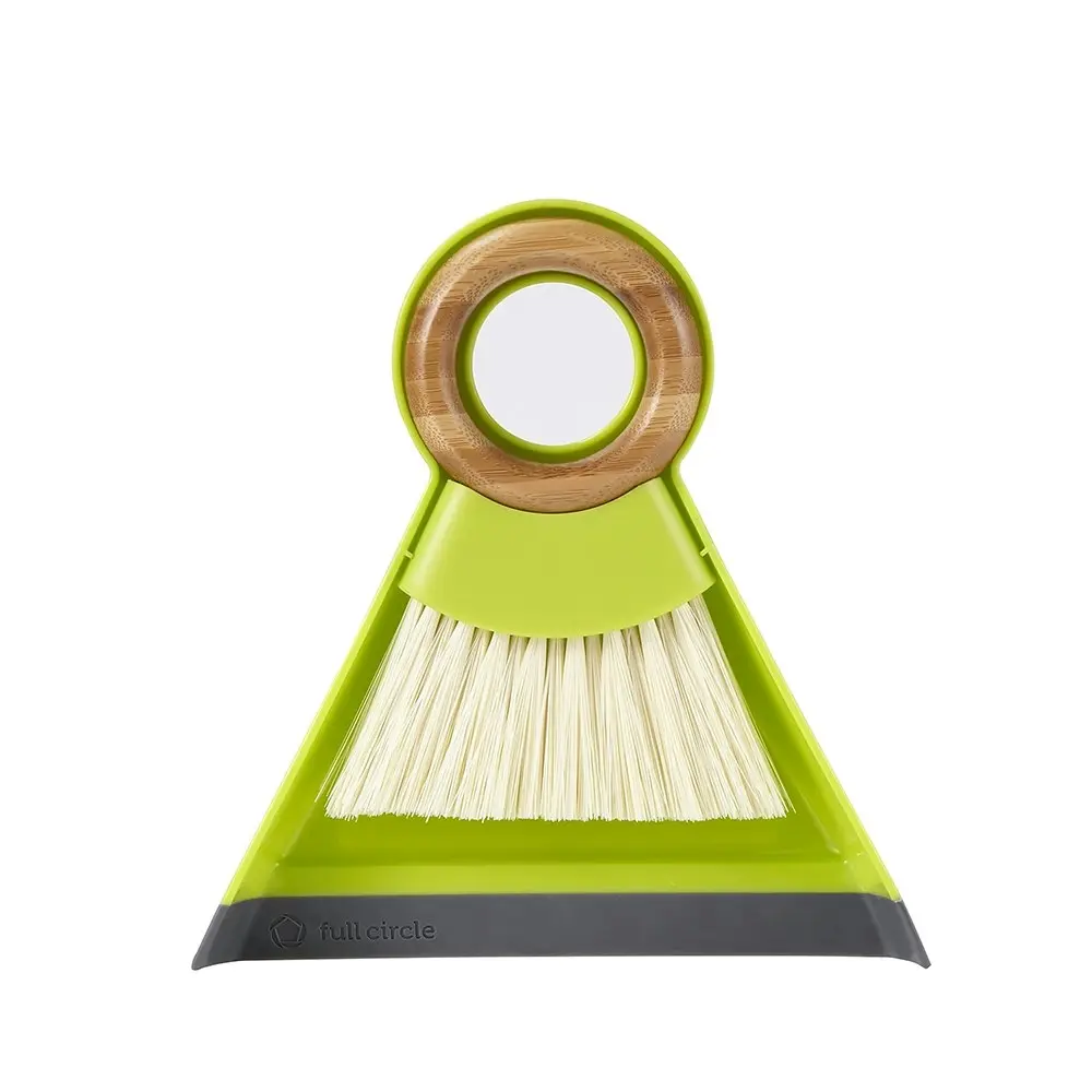 Full Circle Tiny Team Compact Mini Brush & Dustpan Set w/Bamboo Handle Green