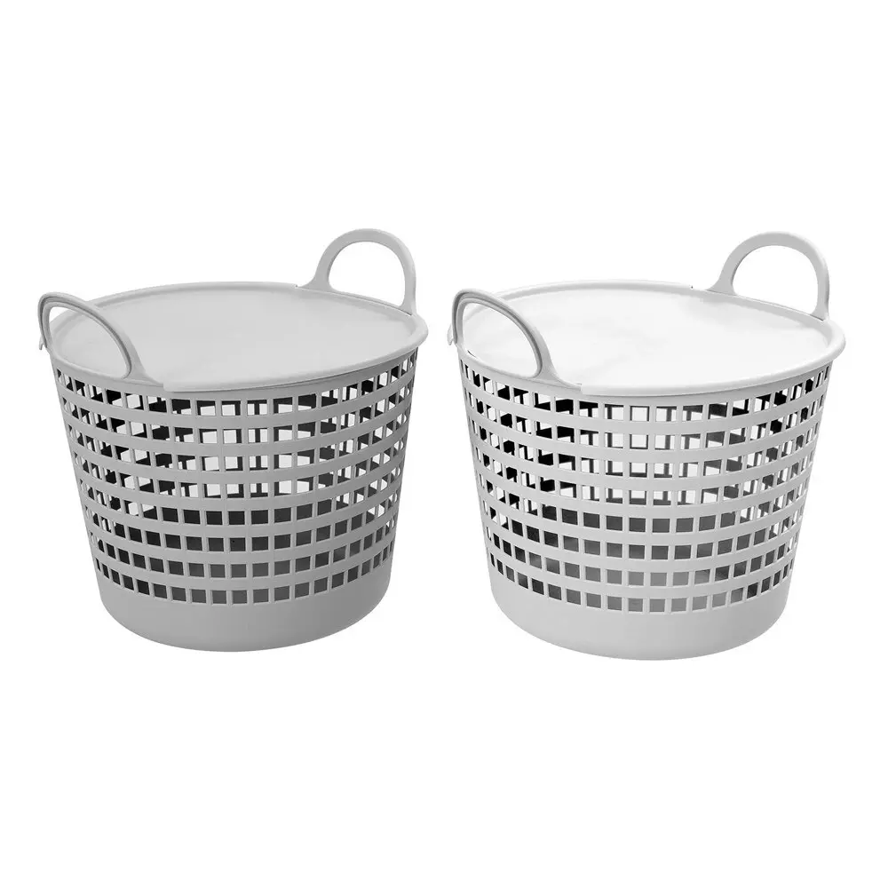 2x Boxsweden 26L/40x37.3cm Flexible Laundry Basket Lidded Clothes Storage Assrtd