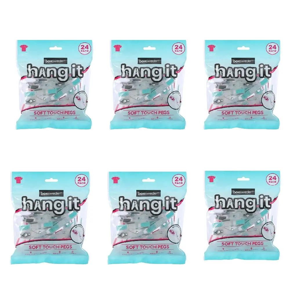 6x 24PK Boxsweden Hangit Soft Touch Clothes Pegs Rectangle Clip Undergarment Pin