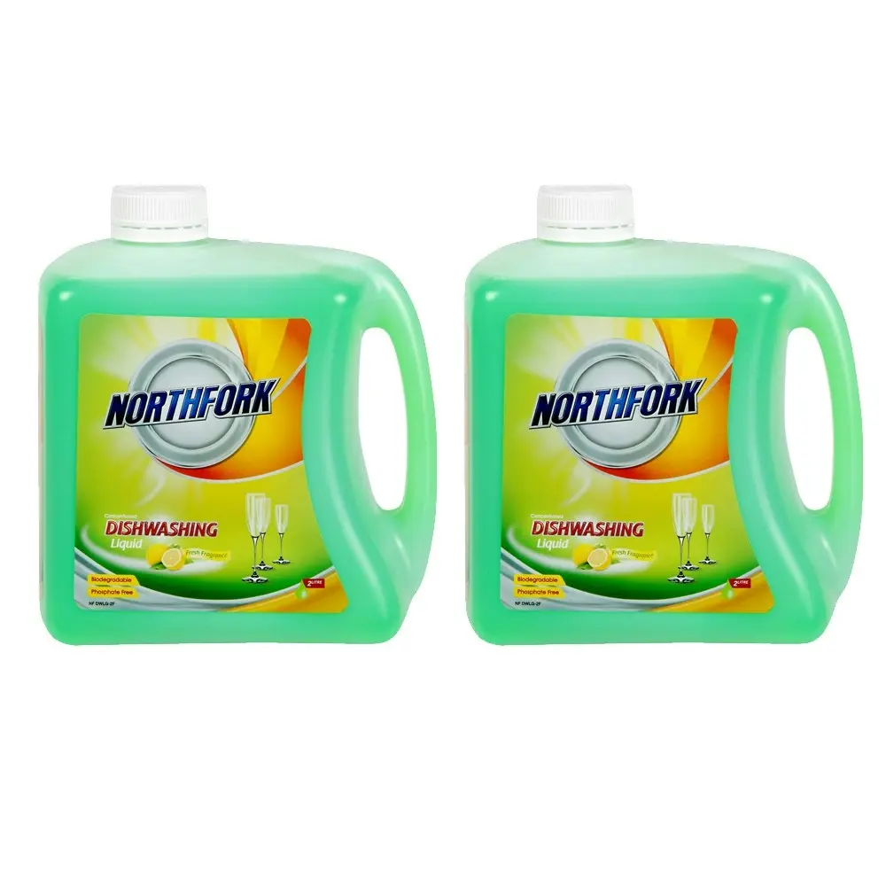 2x Northfork 2L Biodegradeable Dishwashing Dishes Concentrated Liquid/Soap Lemon