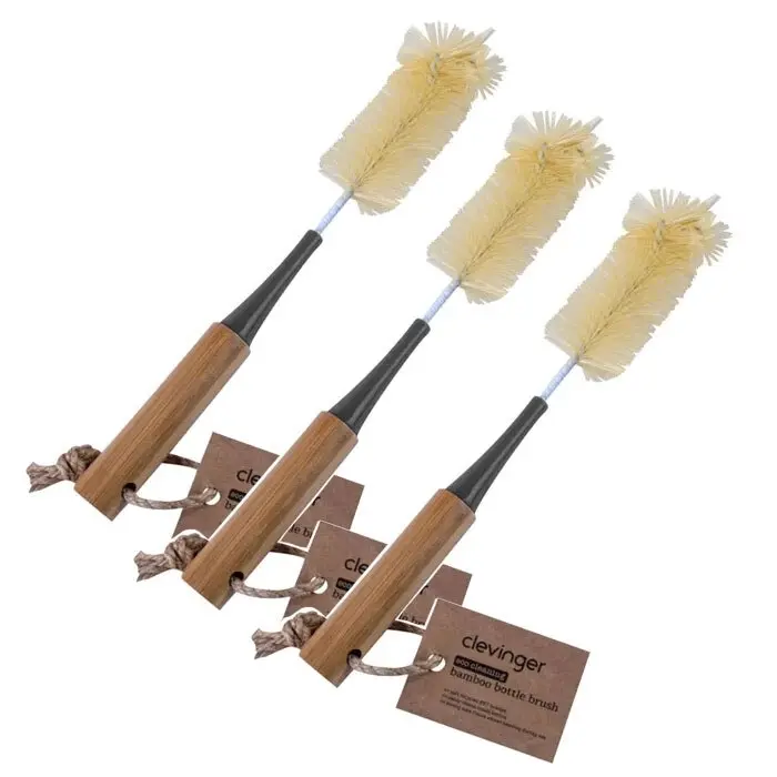 3x Clevinger Eco Cleaning 30cm Bamboo Bottle Brush Hand Scrub Bristle Washing