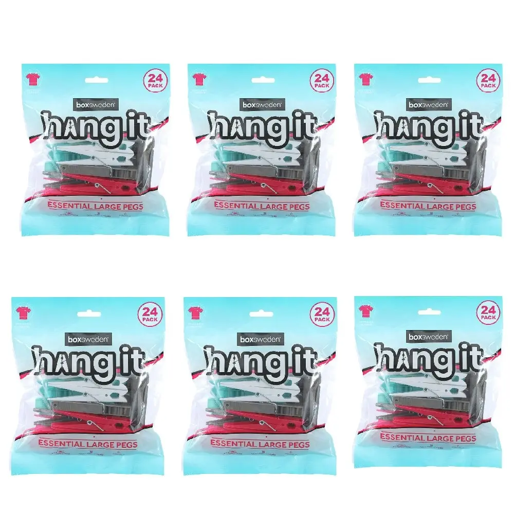 6x 24PK Boxsweden Hangit Essential Clothes Pegs Laundry Clip Undergarment Large