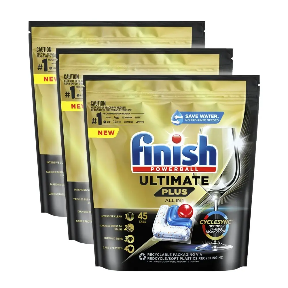 Finish 135 x Powerball Ultimate Plus All In 1 Dishwashing Tab Fresh Burst (3x45)