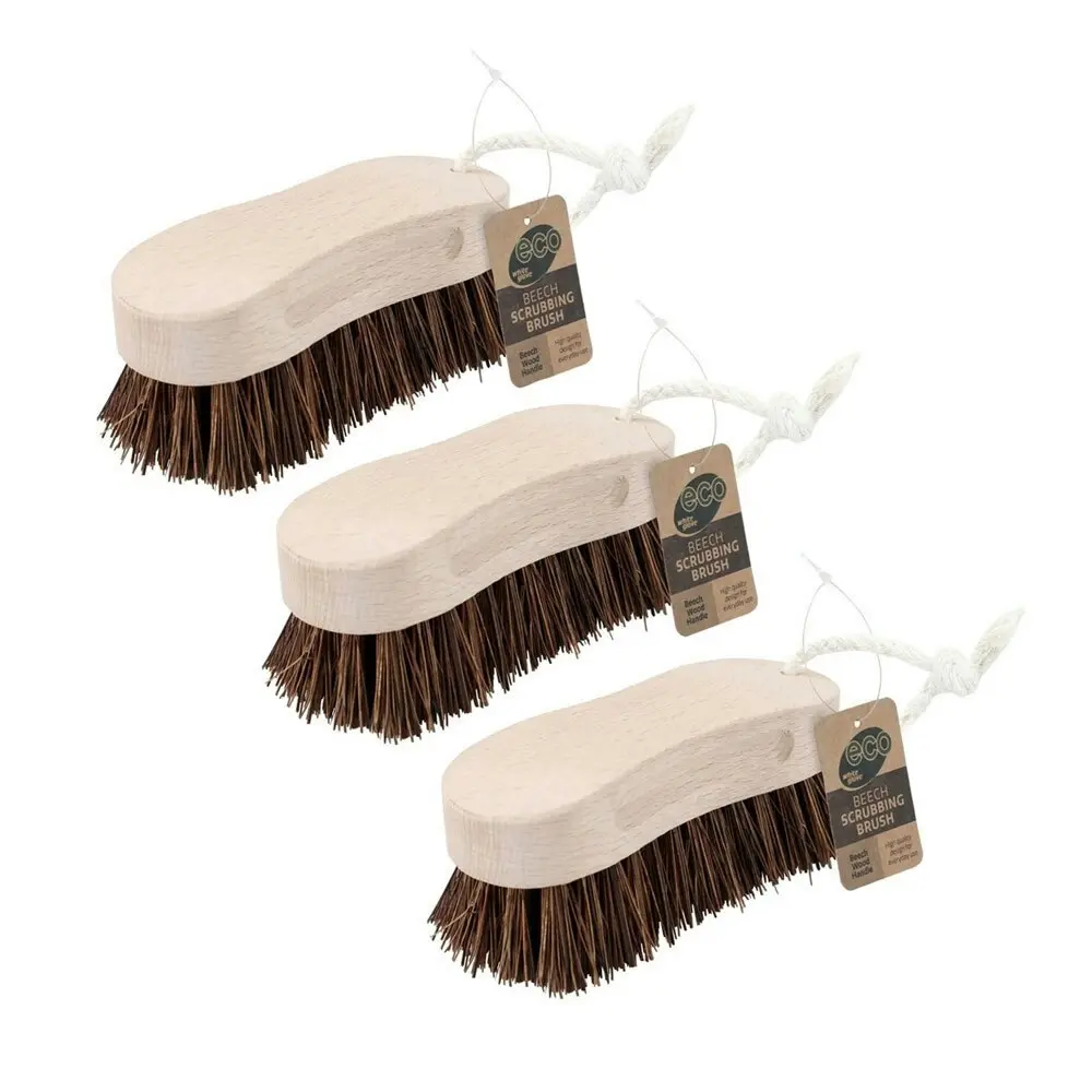 3PK White Glove Beech Scrubbing Brush 15cm  Wood Handle Hand Cleaner Scrubber