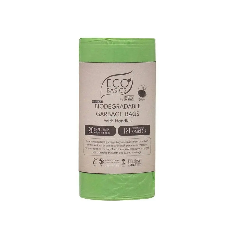 Eco Basics 12L Small Biodegradable Garbage Bags Waste Storage Container Green