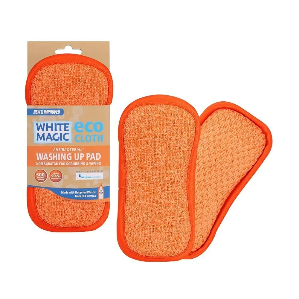 White Magic Double-Sided Dish Washing Up Pad Cleaning Sponge Scrubbing Tangerine