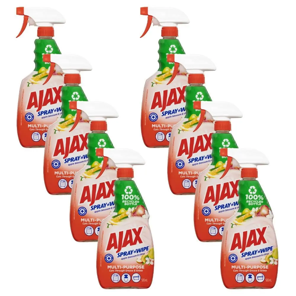 8x Ajax Spray N Wipe Trigger Multi-Purpose Cleaner Spray Apple & Citrus 500ml