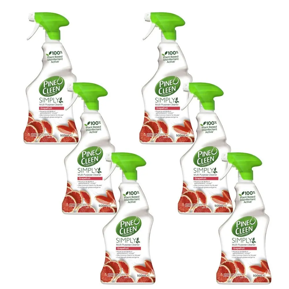 6x Pine O Cleen Plant Based Simply Multi-Purpose Cleaner Spray Grapefruit 500ml