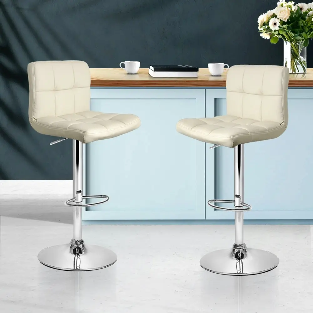 Artiss 2x Bar Stools Leather Gas Lift Beige