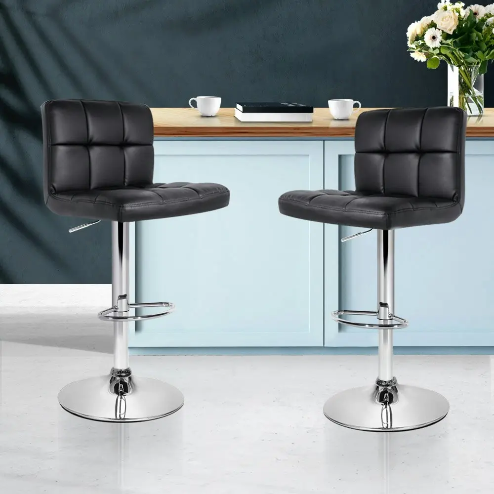 Artiss 2x Bar Stools Leather Gas Lift Black