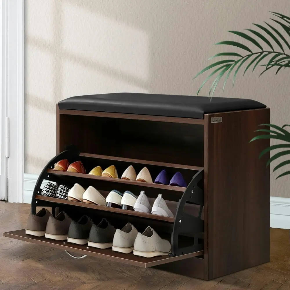 Artiss Shoe Bench Shoe Cabinet 15 Pairs  Walnut Kyla