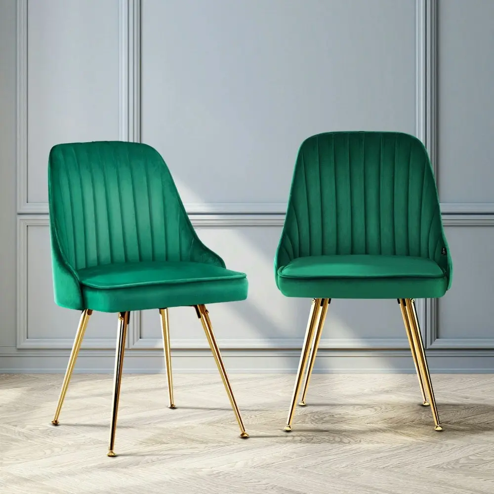 Artiss Dining Chairs Set of 2 Velvet Channel Tufted Green