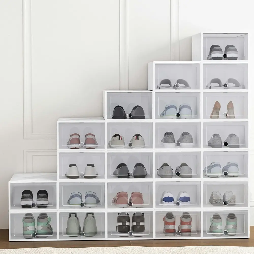 Artiss Shoe Box Rack DIY Set of 24 Stackable White Abel