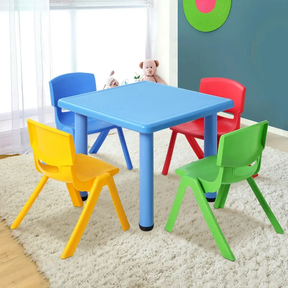 Keezi 5PCS Kids Table and Chairs Set Children Study Desk Furniture Plastic 4 Chairs