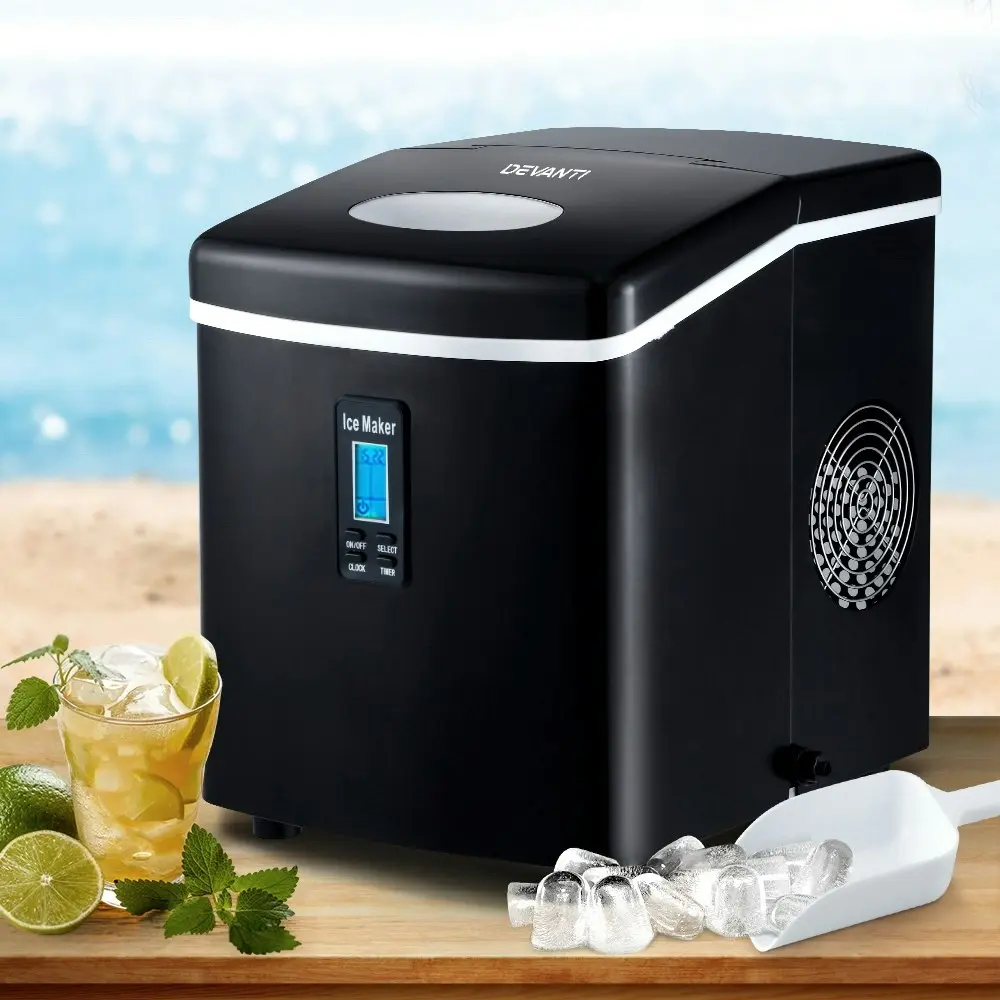 Devanti 3.2L Portable Ice Maker Commercial Machine Stainless Steel Ice Cube BK