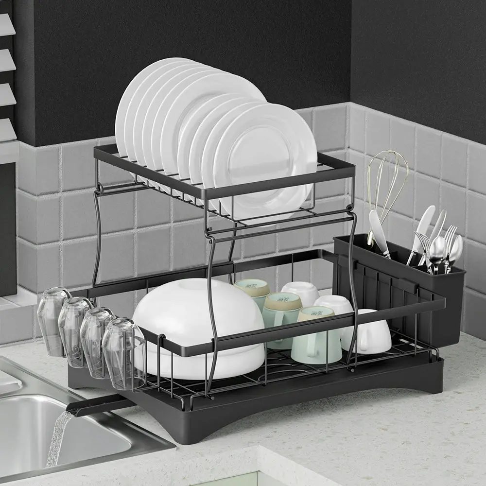 Cefito Dish Rack 2 Tiers Expandable - Black