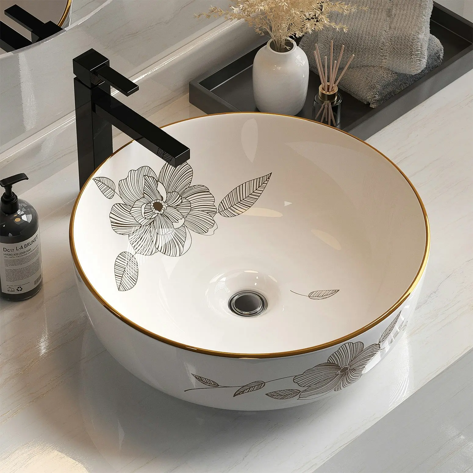 Cefito Bathroom Basin Ceramic Vanity Sink Hand Wash Bowl with Pattern 41x41cm