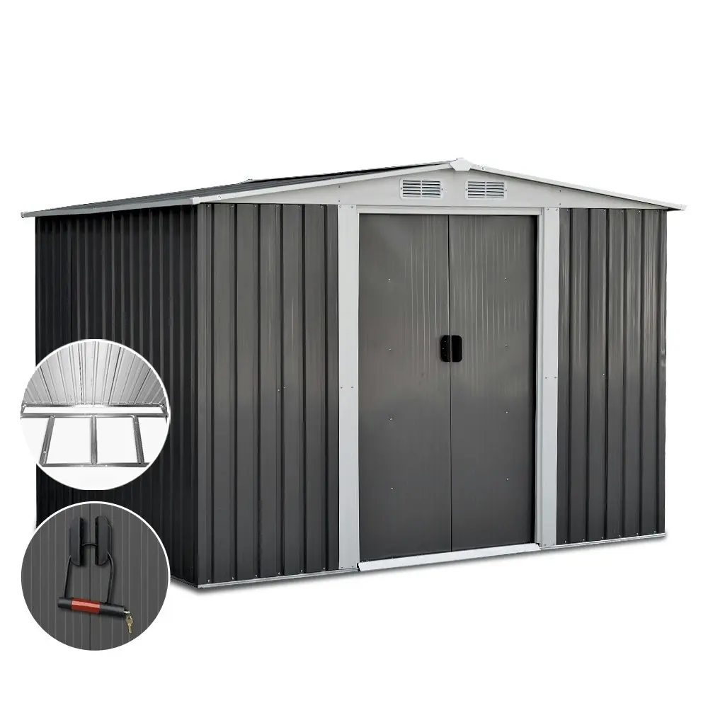 Giantz Garden Shed 2.58x2.07M w/Metal Base Sheds Outdoor Storage Double Door Tool