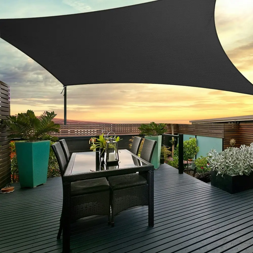 Instahut Shade Sail 6x8m Rectangle 280GSM 98% Black Shade Cloth