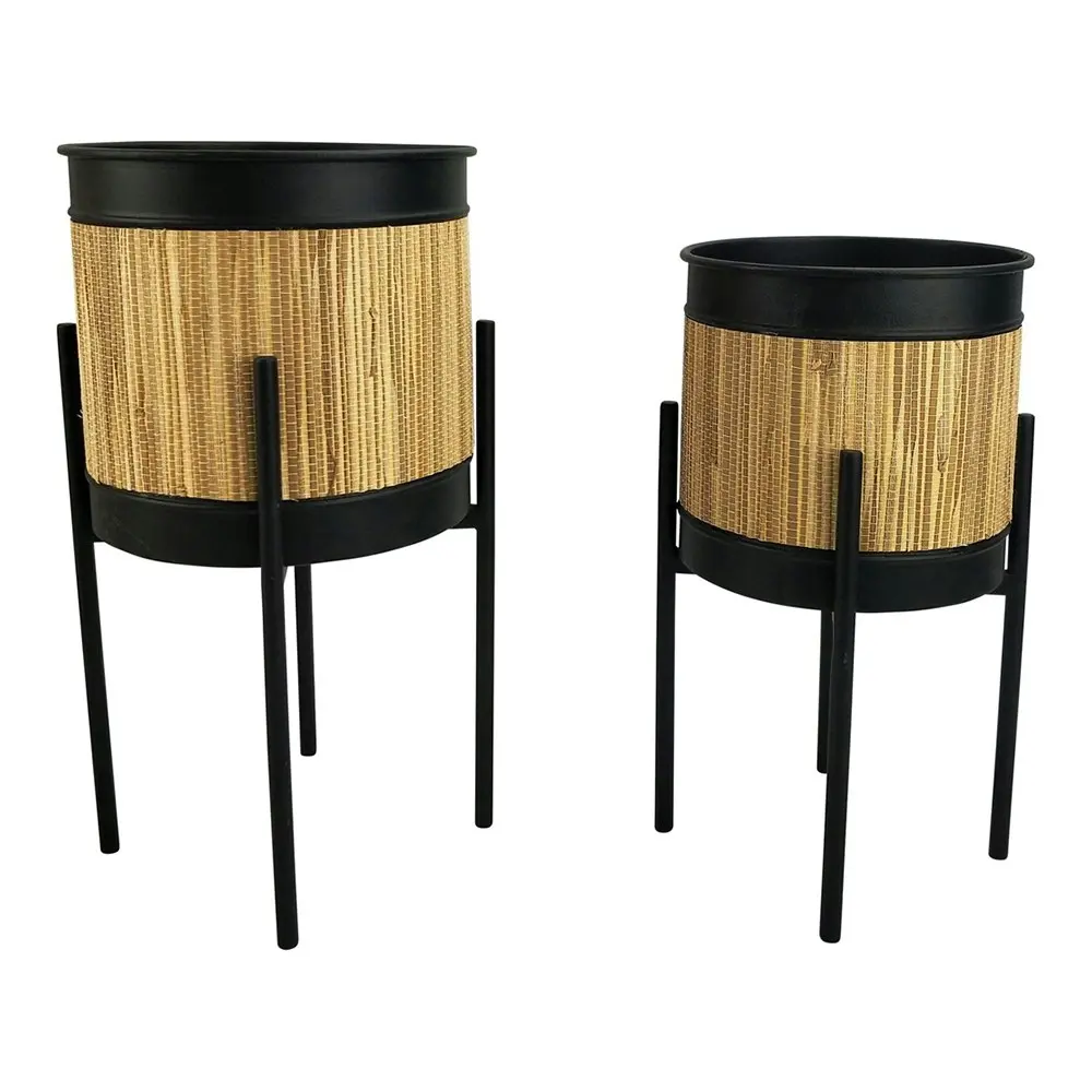 2pc Urban Gabe 25.5/30cm Metal Planter w/ Legs Flower/Plant Pot Home Decor Black