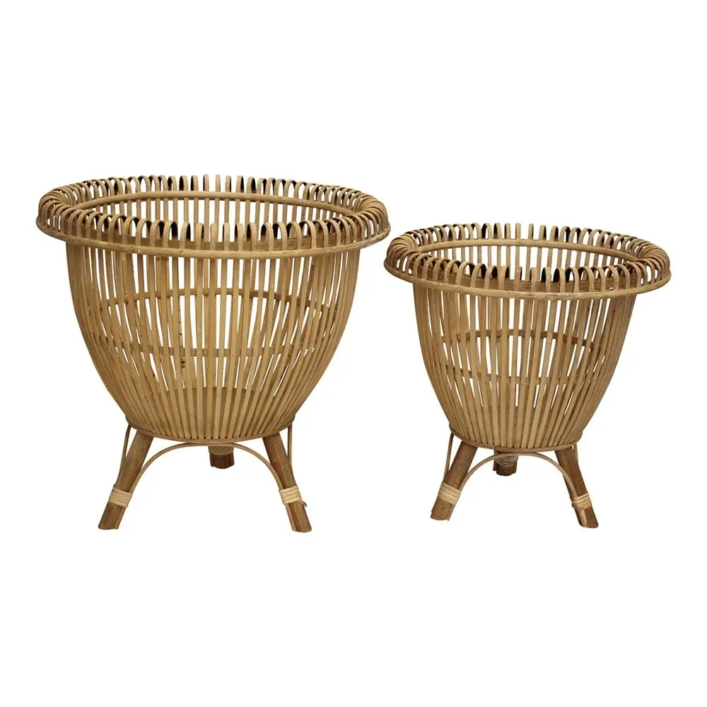 2pc Rattan/MDF Havana 38cm/46cm Planter Home Decor Plant Stand Holder Set Brown