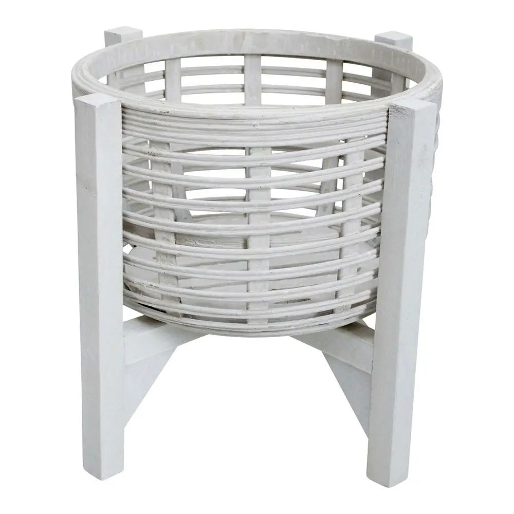 Bamboo Wood Planter 32.5cm Ballina Home Decorative Plant Pot Stand Holder White