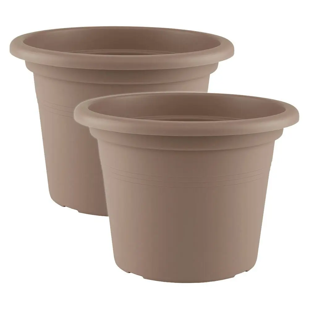 2x Artevasi Cilindro Plastic Indoor/Outdoor Garden Plant Pot 35x24.9cm Taupe