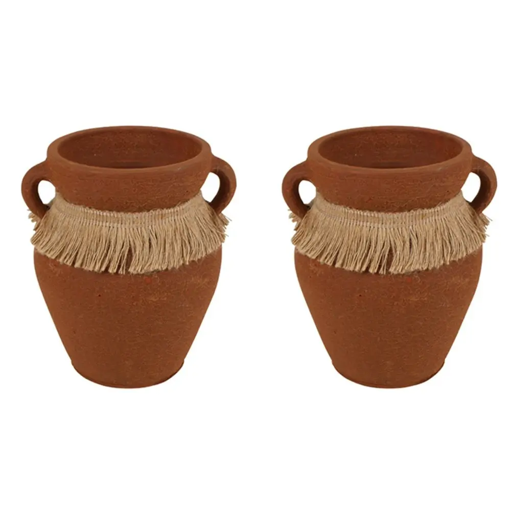 2x Maine & Crawford Aleah 10cm Terracotta Pot Garden Plant/Flower Vase Natural