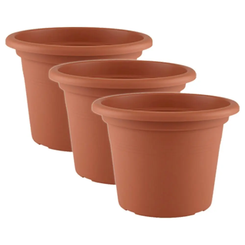 3x Artevasi Cilindro Plastic Indoor/Outdoor Garden Pot 25x18.2cm Terracotta