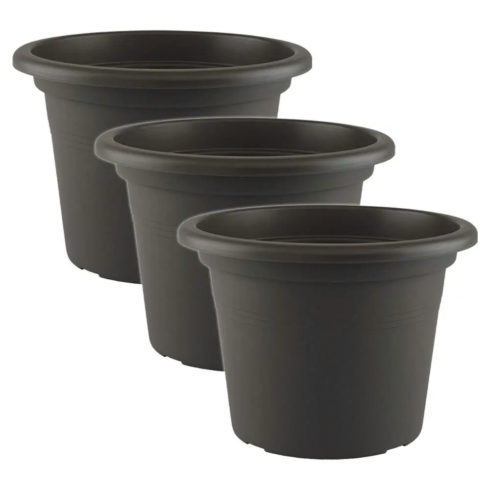 3x Artevasi Cilindro Plastic Indoor/Outdoor Garden Pot 30x21.5cm Anthracite