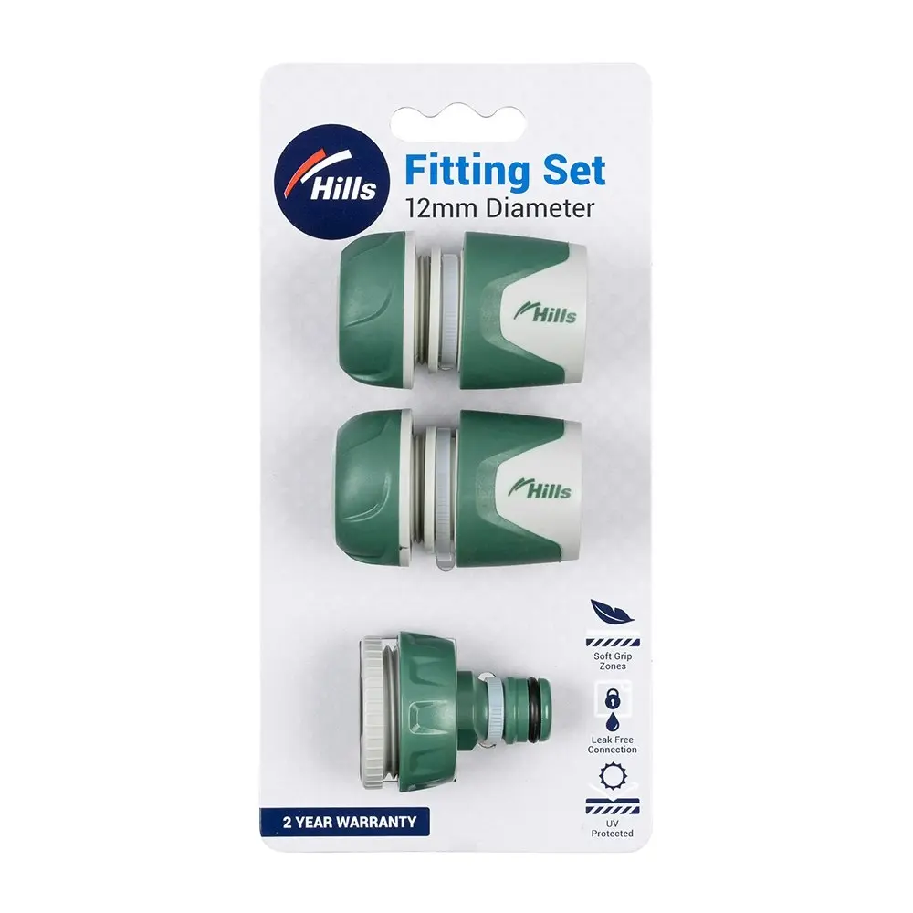 3pc Hills 12mm Plastic Garden Watering Hose Fitting/Tap Adaptor Set Green/Grey