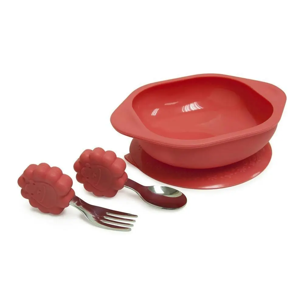 3pc Marcus & Marcus Toddler Eating Bowl Meal Time Set Willow Red Lion 18m+