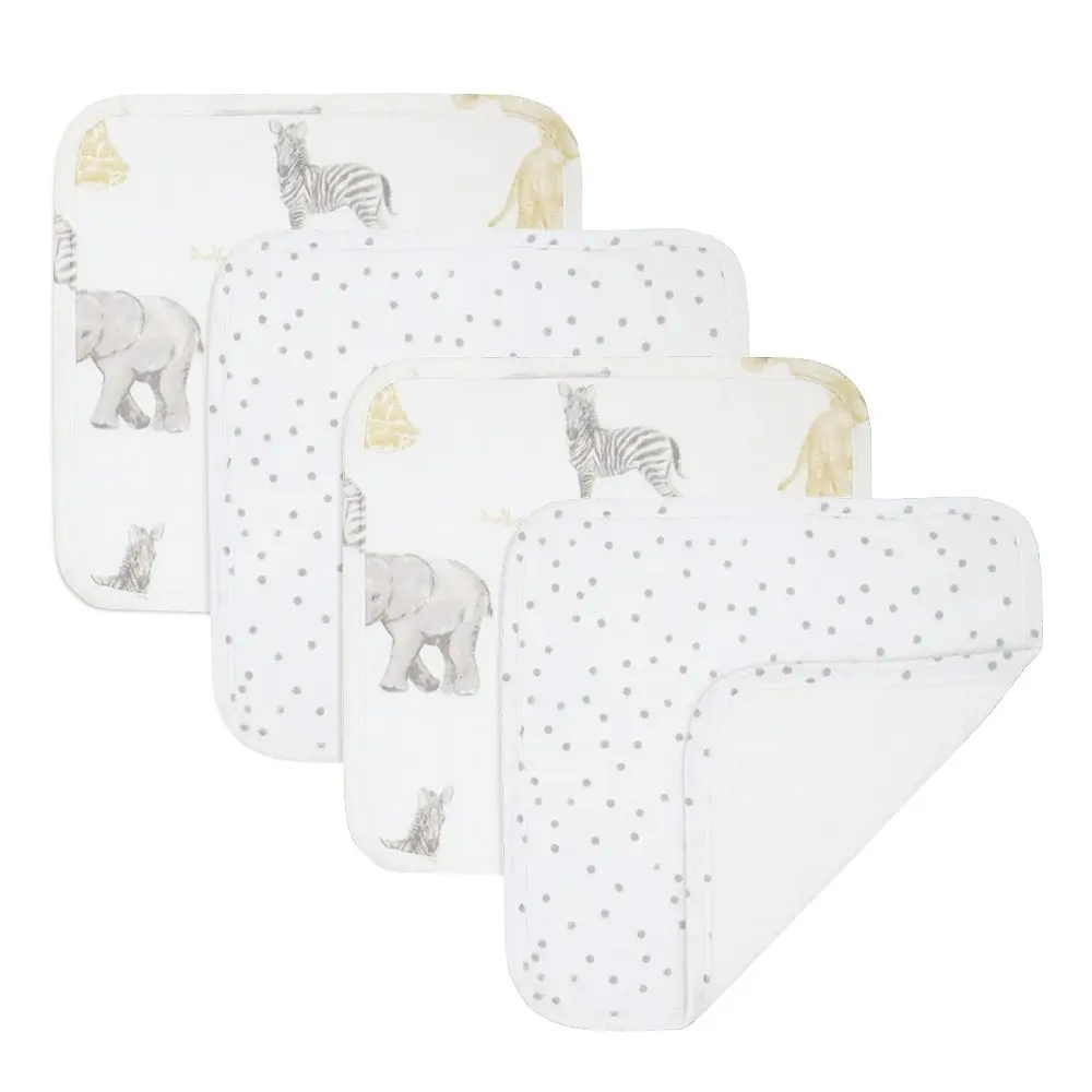 4pc Living Textiles Infant/Baby Cotton Wash Cloths Savanna Babies/Pitter Patter