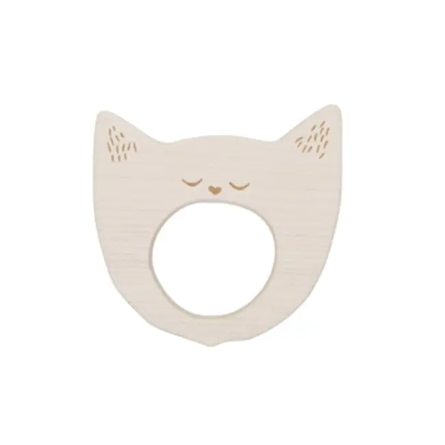 Wooden Story 9cm Yawning Cat Soother Baby/Infant 3m+ Sensory Teether Toy Natural