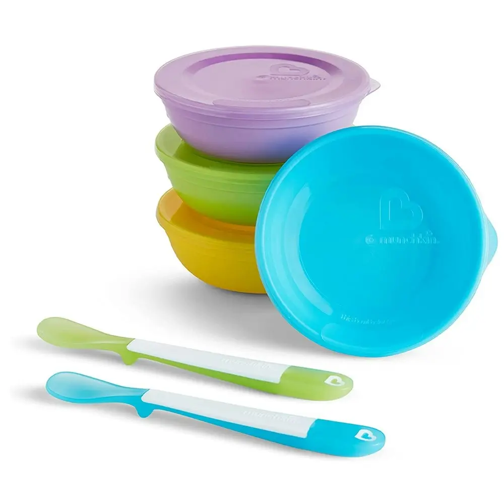 10pc Munchkin Baby Feeding Love-A-Bowls Cutlery Soft Grip Spoon Set w/Lids 4m+