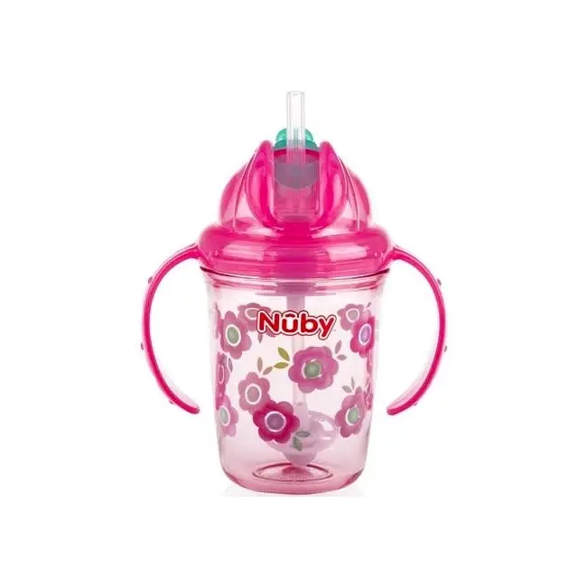 Nuby Baby/Kids Tritan Straw Flip It 240ml Drinking Water Bottle Tumbler Assorted