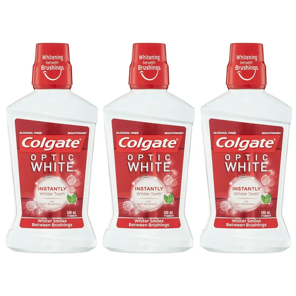 3x 500ml Colgate Mouthwash Optic White Dental/Teeth Hygiene/Cleaning/Care/Health