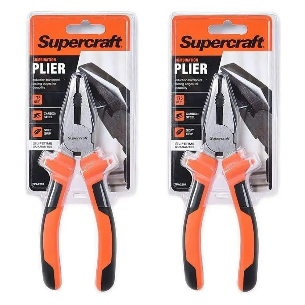 2x Supercraft Combination Stub Nose Soft Grip Handle Carbon Steel Pliers 175mm