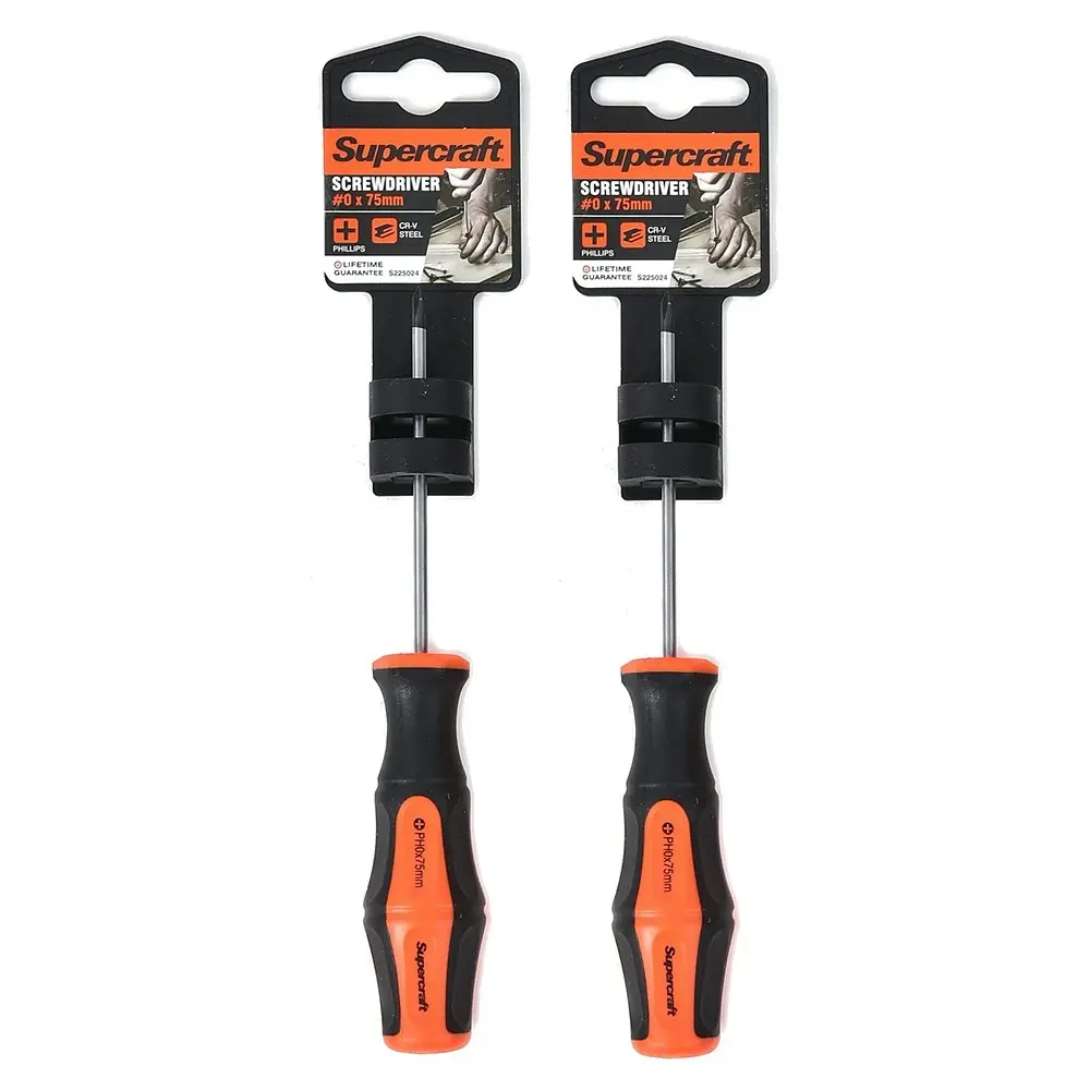 2x Supercraft CR-V Steel Precision Screwdriver Phillips Head #0 3.2x75mm DIY