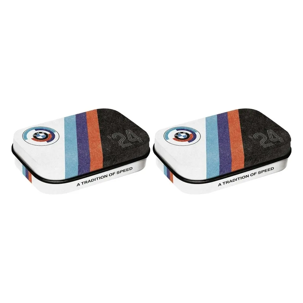 2x Nostalgic Art 4x6cm Mint Steel Box Storage BMW Motorsport Tradition of Speed