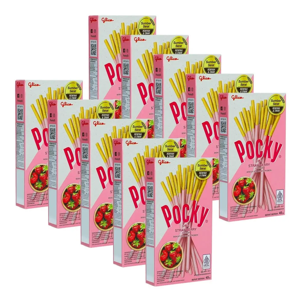 10pk Glico Edible Pocky Straberry Flavoured Biscuit Share Pack Snack Sticks