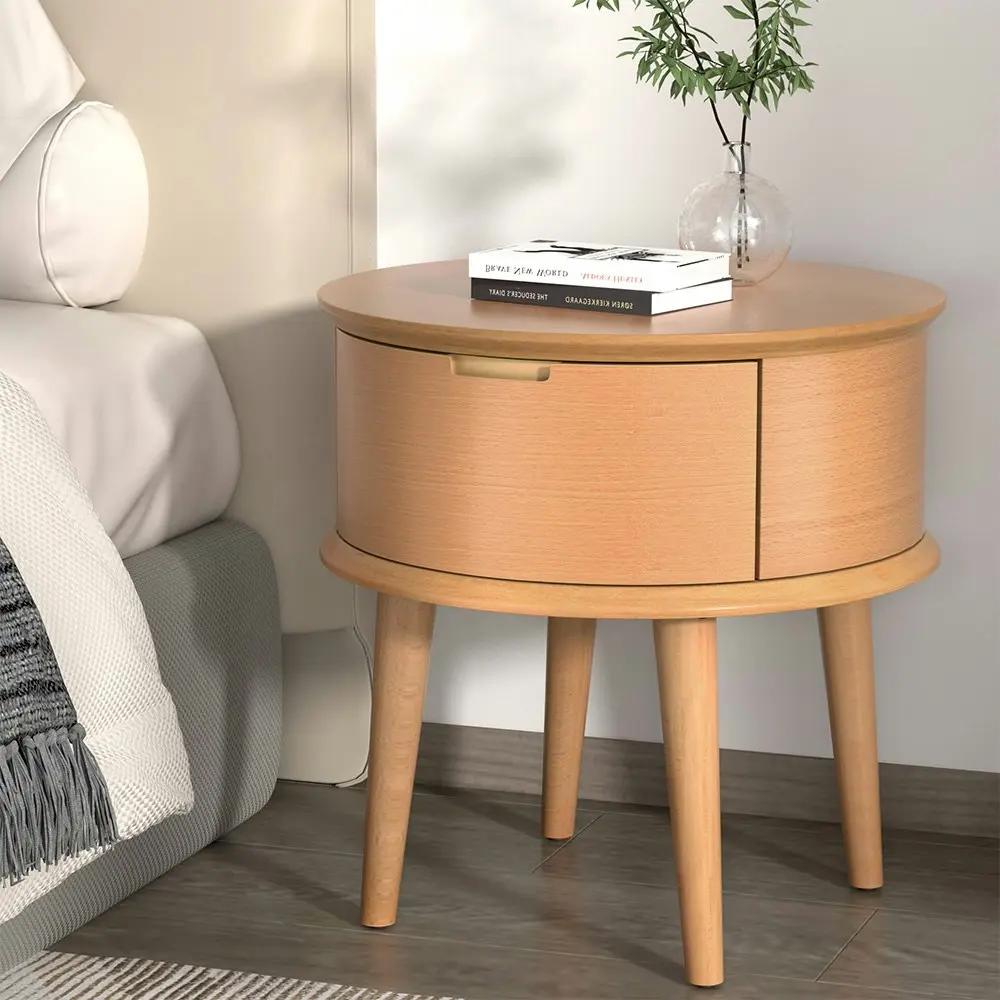 Artiss Curved Bedside Table - ENZO Oak