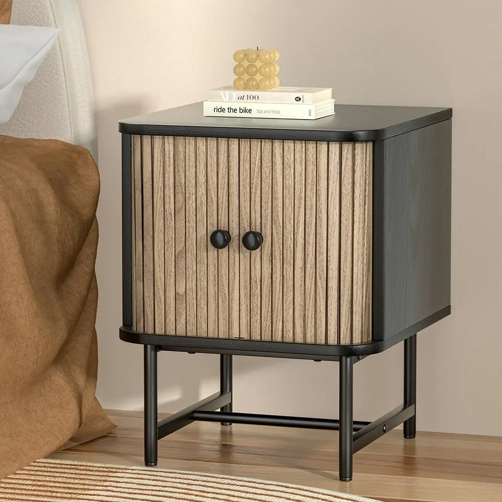 Artiss Bedside Table with Sliding Doors - BORIS