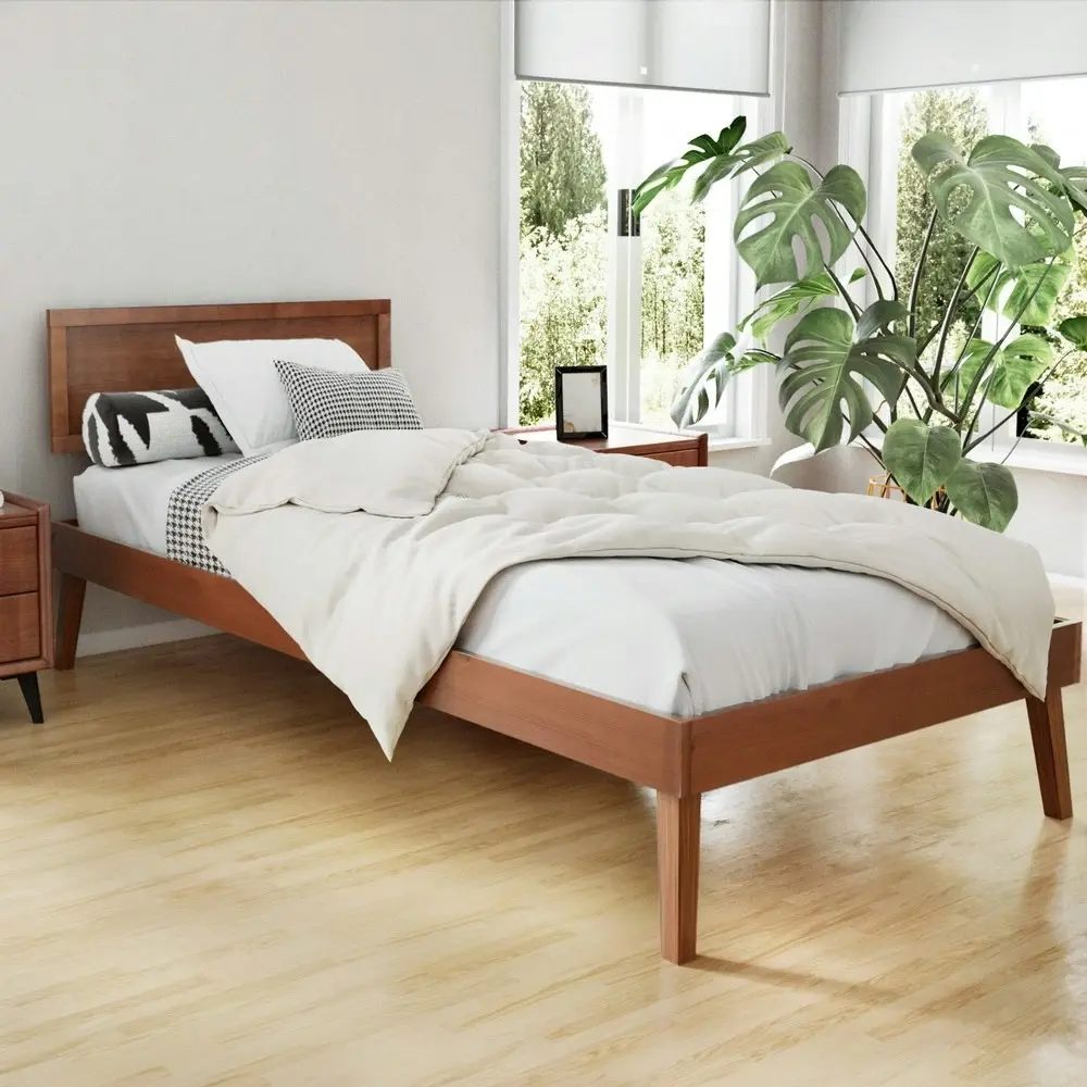 Artiss Bed Frame Single Size Wooden Bed Base Walnut SPLAY